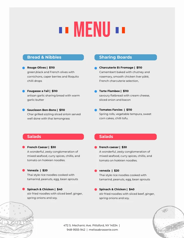 White And Light Grey Minimalist French Menu Template