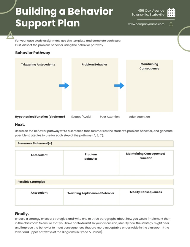 Green and Line Behavior Plan Template