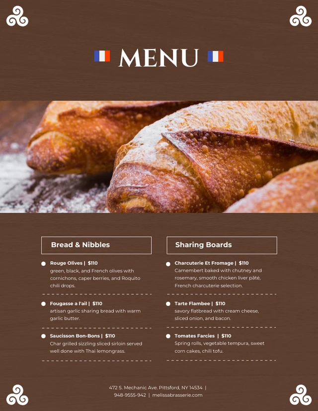 Dark Brown Simple Photo French Menu Template