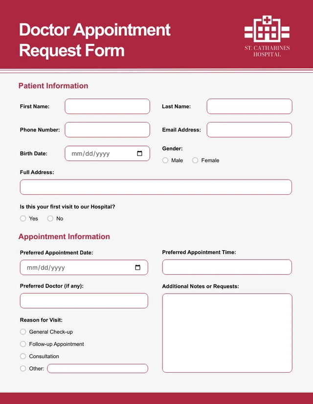 Simple Red Appointment Form Template