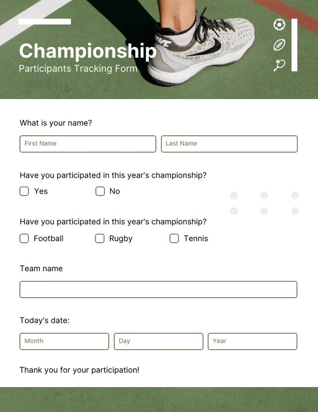 Simple Green and White Sport Tracking Form Template