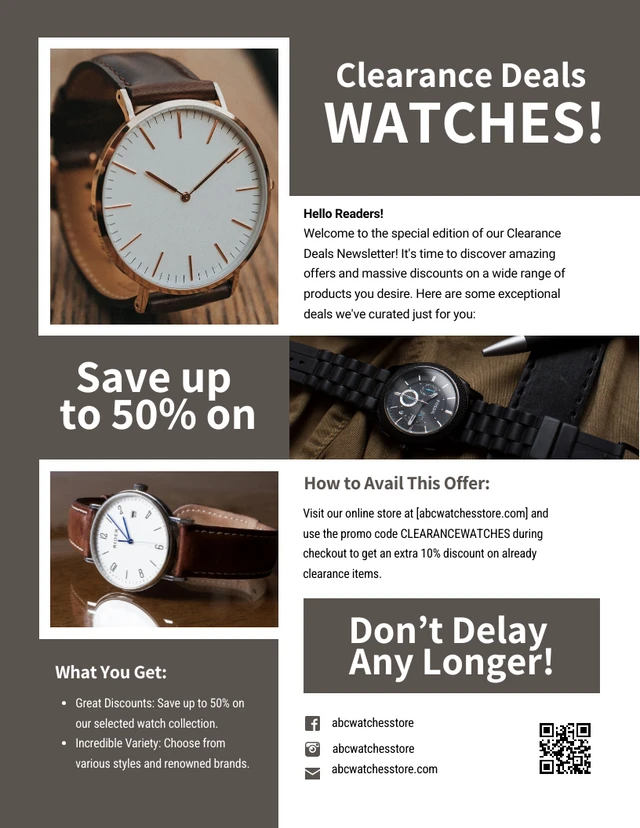 Brown Minimalist Modern Clearance Deals Newsletter Template