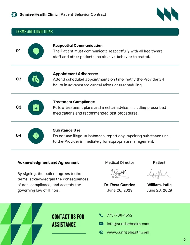 Patient Behavior Contract Template - Page 2