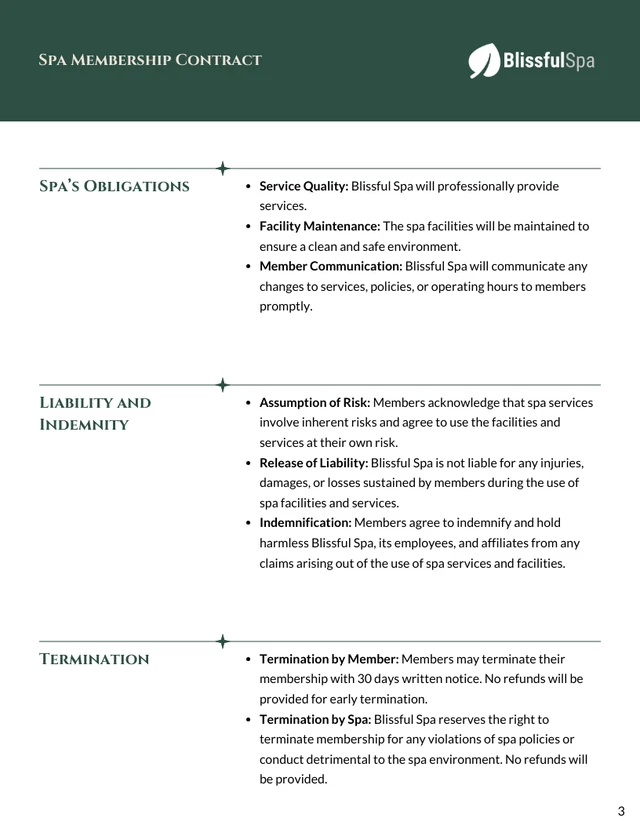 Spa Membership Contract Template - Page 3