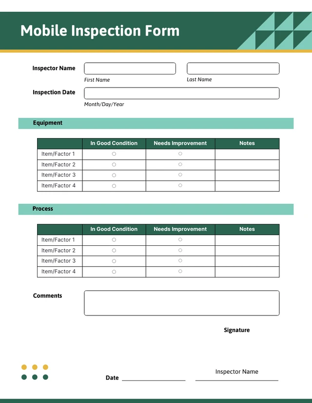 Simple Green and Yellow Inspection Forms Template