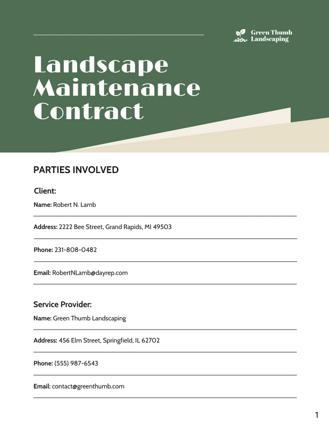 Landscape Maintenance Contract Template - Page 1