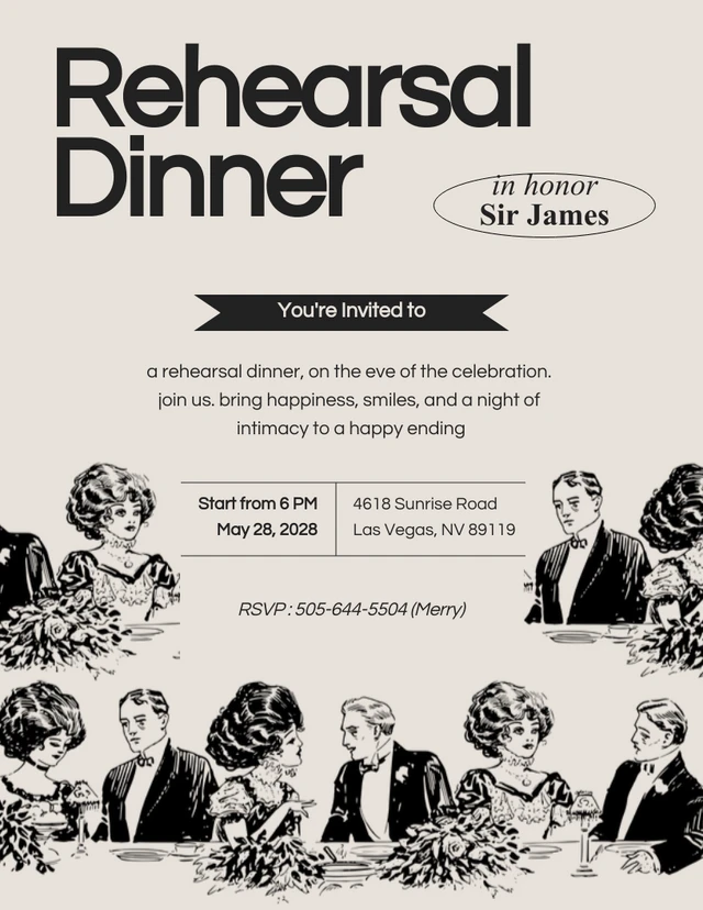 Vintage Pastel Illustrate Rehearsal Dinner Invitation Template