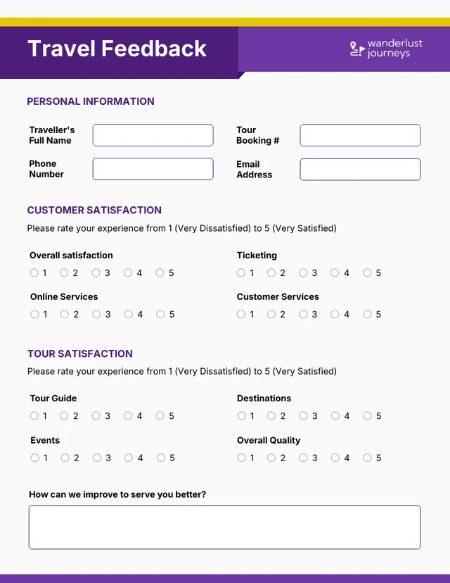 Simple Purple Yellow Travel Feedback Forms Template