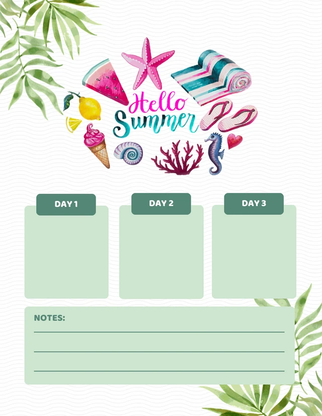 White Modern Aesthetic Hello Summer Schedule Template