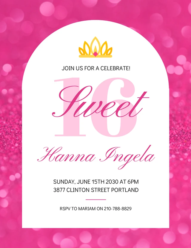 Pink Modern Glitter Sweet 16 Birthday Invitation Template