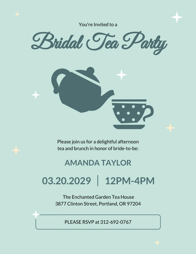 Mint Minimalist Elegant Bridal Tea Invitation Template