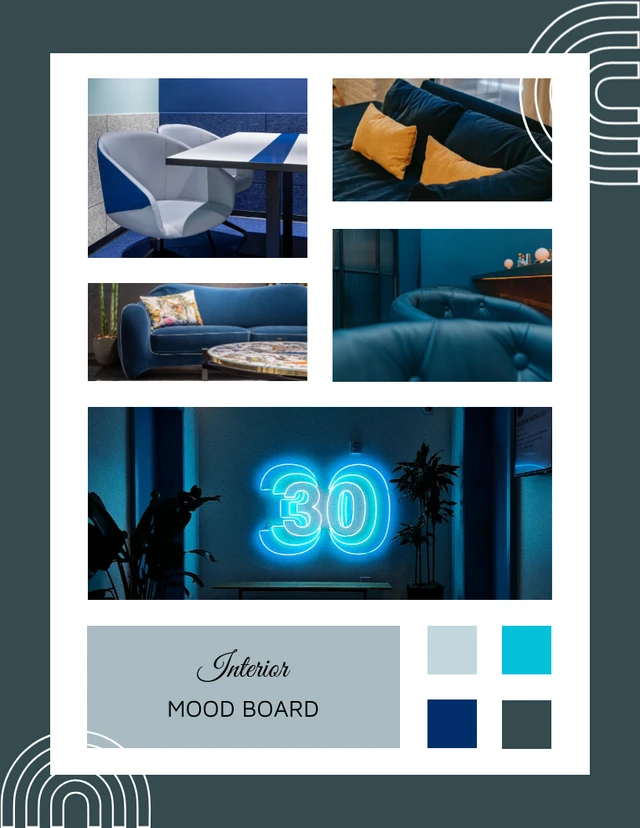 Simple Blue and White Mood Boards Template