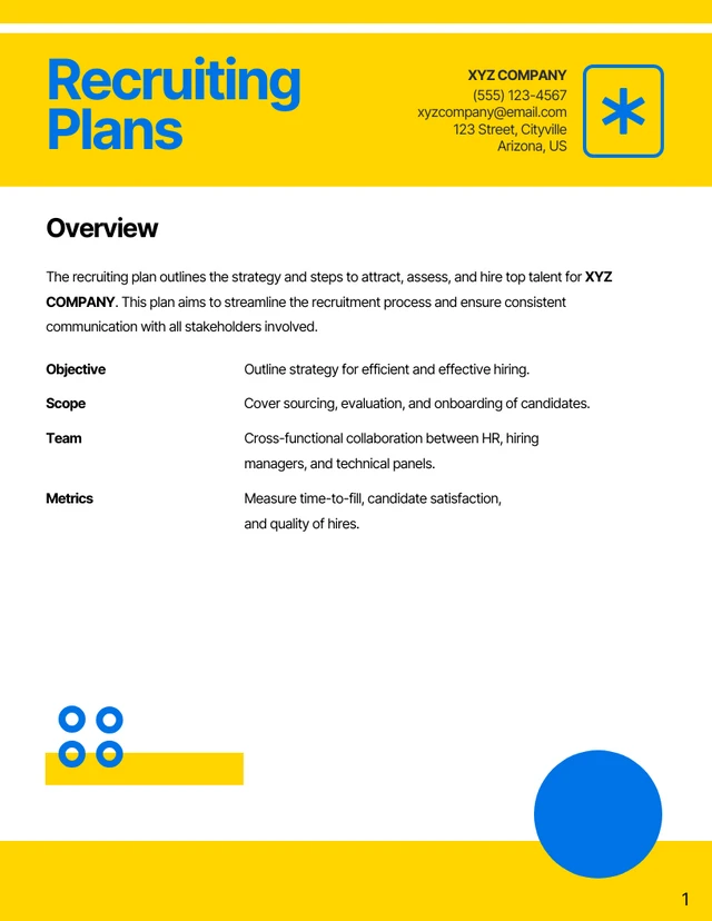 Simple Yellow Blue Recruiting Plan - Page 1