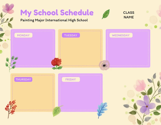 Light Yellow Modern Floral My School Schedule Template