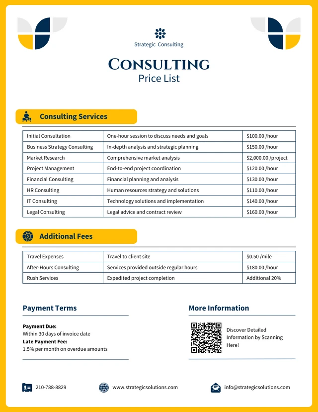 Consulting Price List Template