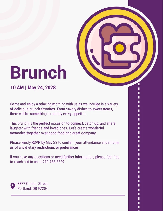 Purple Modern Clean Minimalist Sandwich Brunch Invitation Template