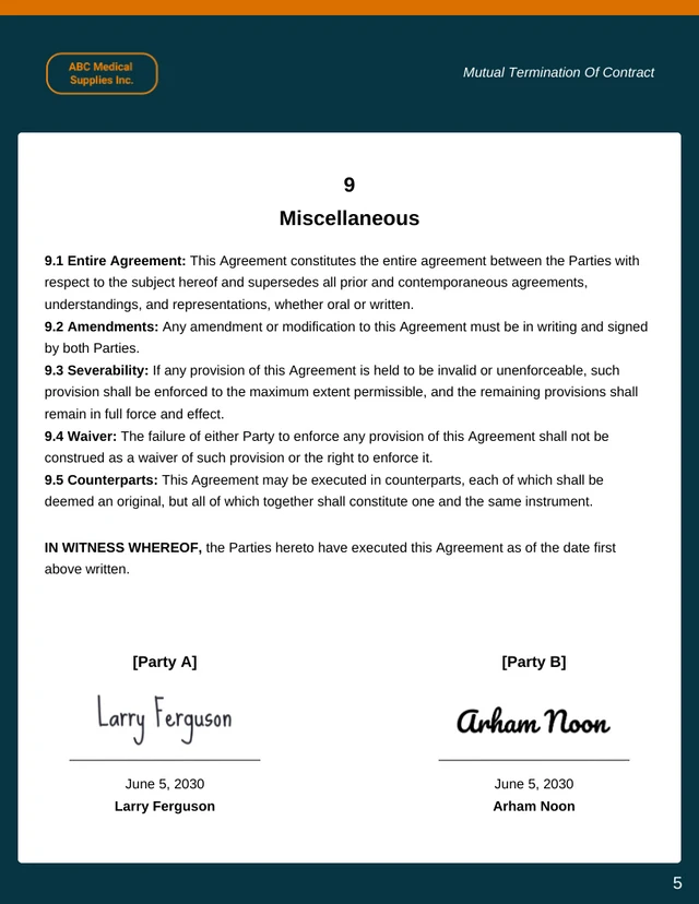 Mutual Termination Of Contract Template - Page 5