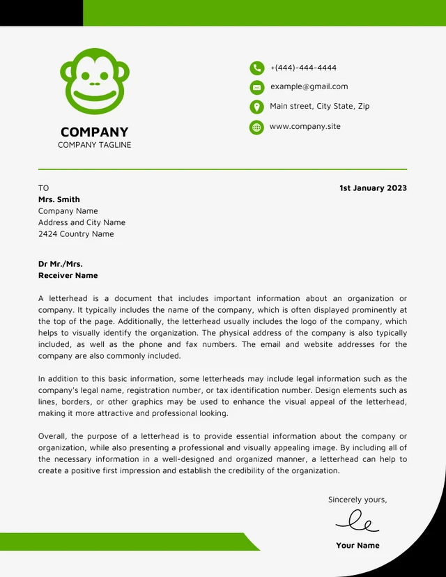 White And Green Professional Modern Graphic Design Letterhead Template
