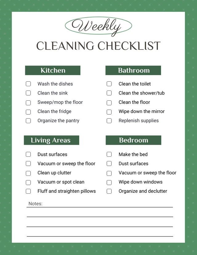 Green Simple Pattern Cleaning Checklist Template