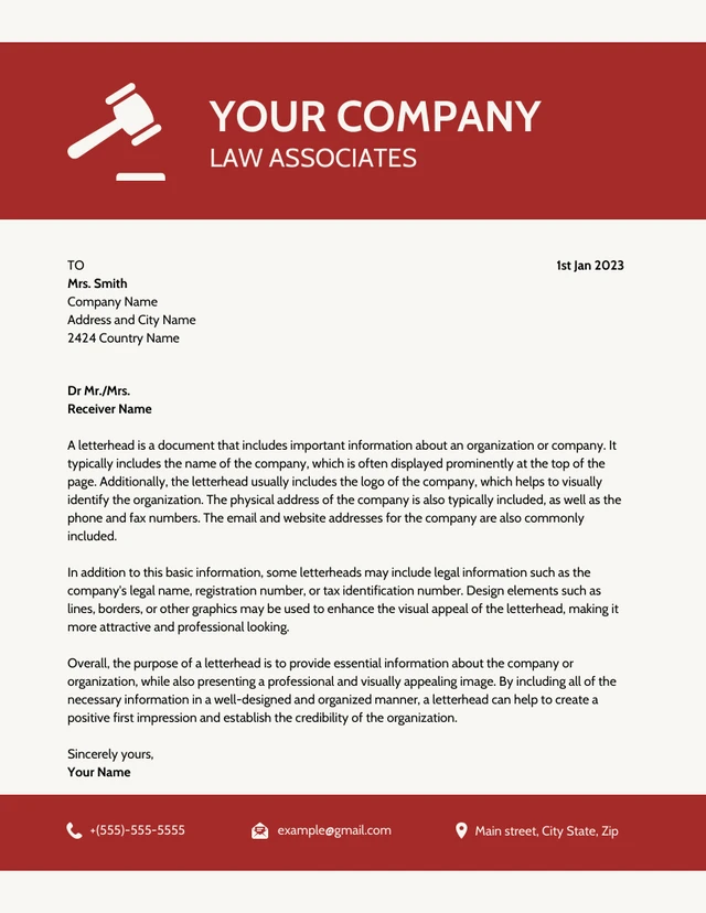 Cream And Red Simple Law Firm Letterhead Template
