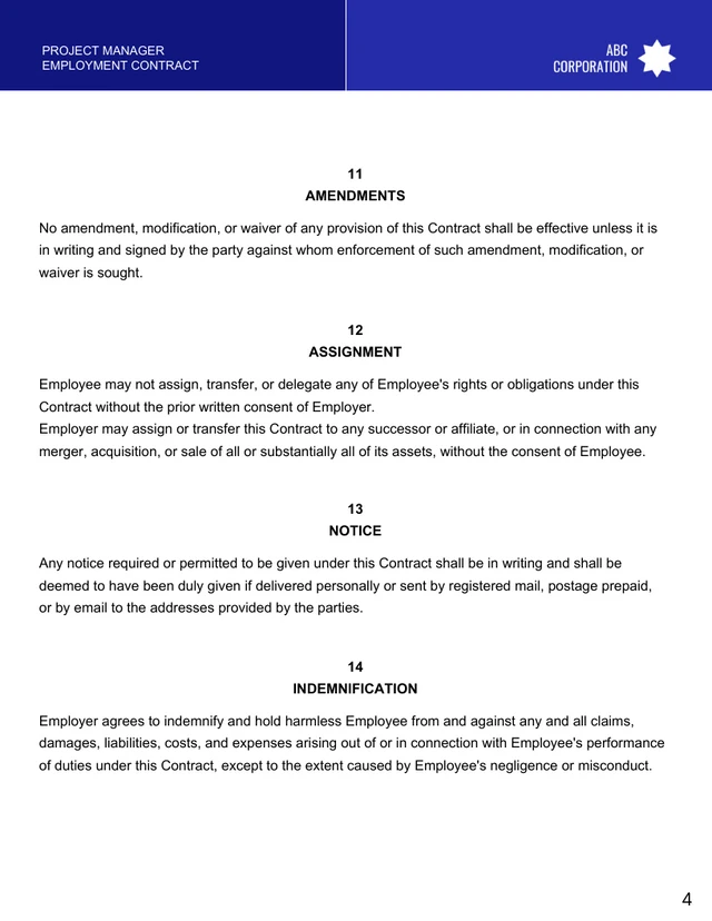 Project Manager Employment Contract Template - Page 4