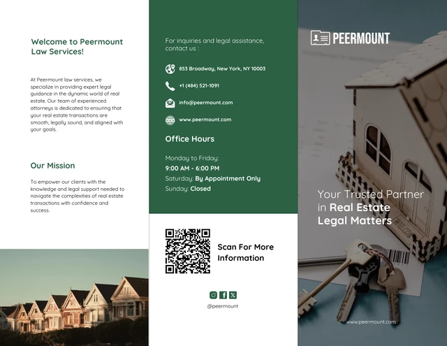 Dark Green Real Estate Law Service Tri-fold Brochures - Page 1