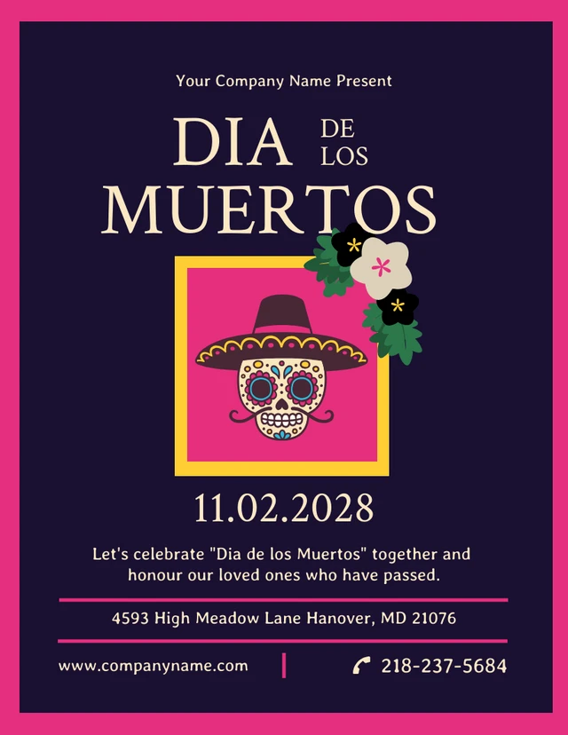 Pink Navy Dia De Los Muertos Mexican Festival Template
