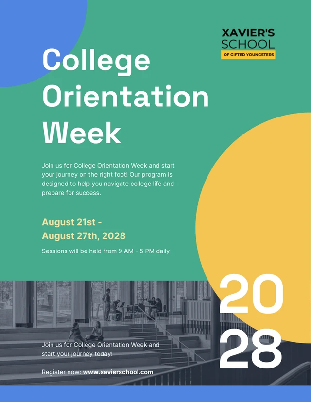 Green Colorful College Orientation Week Poster Template
