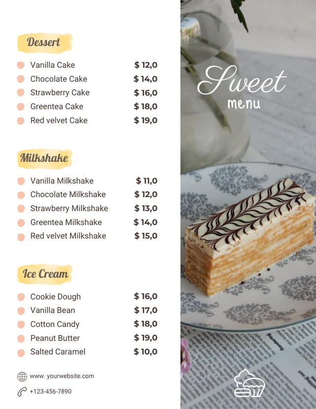 White Simple Dessert Menu Template