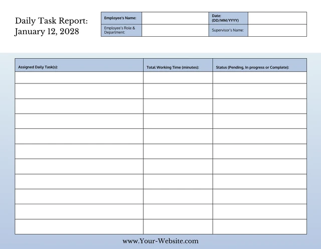 Minimalist Gradient Editable Blank Daily Report Template