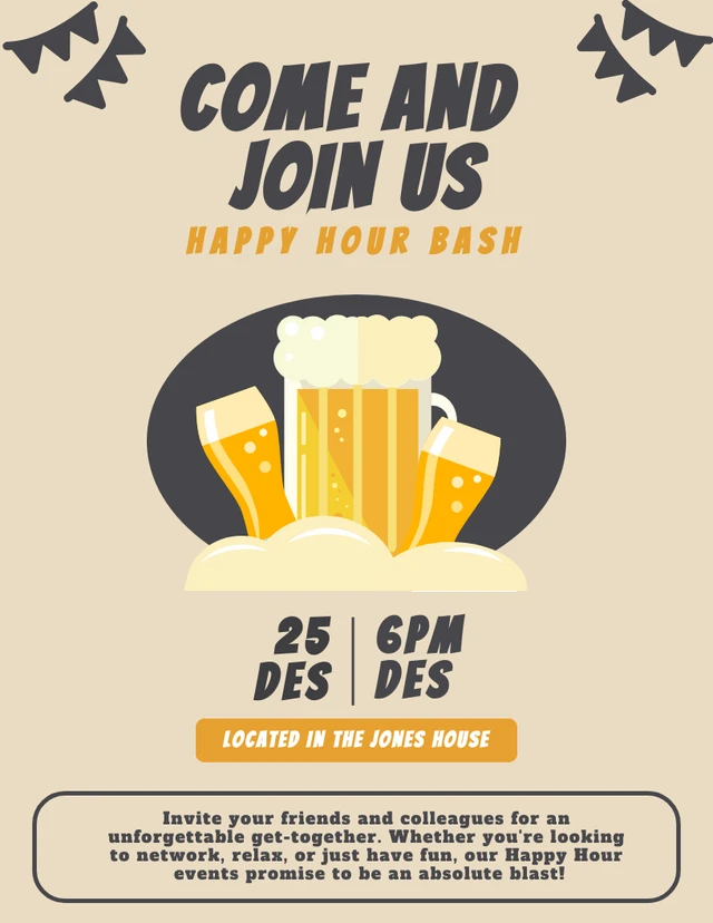 Orange And Black Happy Hours Invitation Template