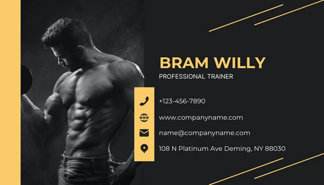 Dark Grey And Yellow Modern Professional Fitness Business Card - Page 2