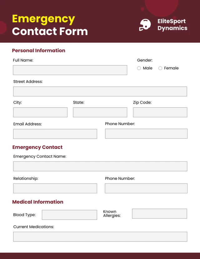 Emergency Contact Form Template