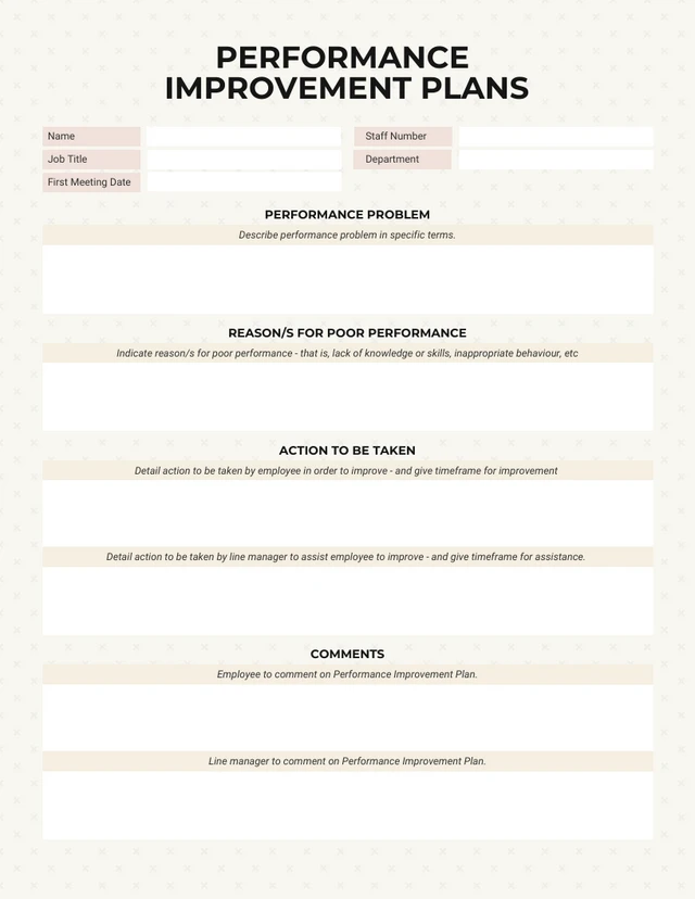 Cream Performance Improvement Plans Template