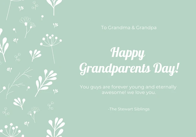 Teal Minimalist Floral Pattern Happy Grandparents Day Card Template