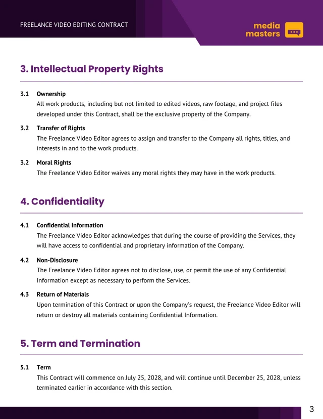 Freelance Video Editing Contract Template - Page 3