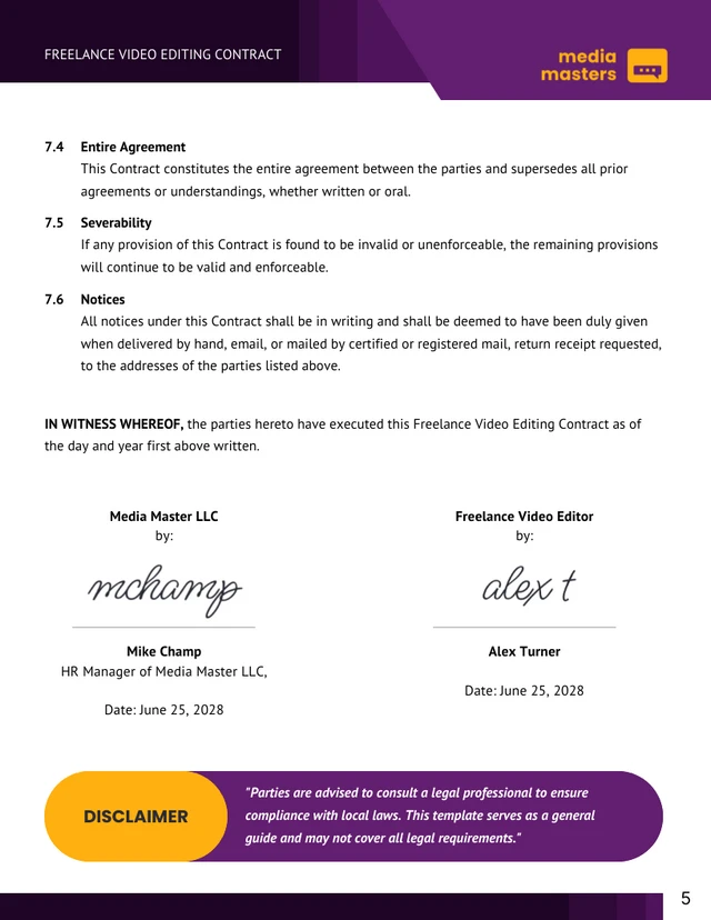 Freelance Video Editing Contract Template - Page 5