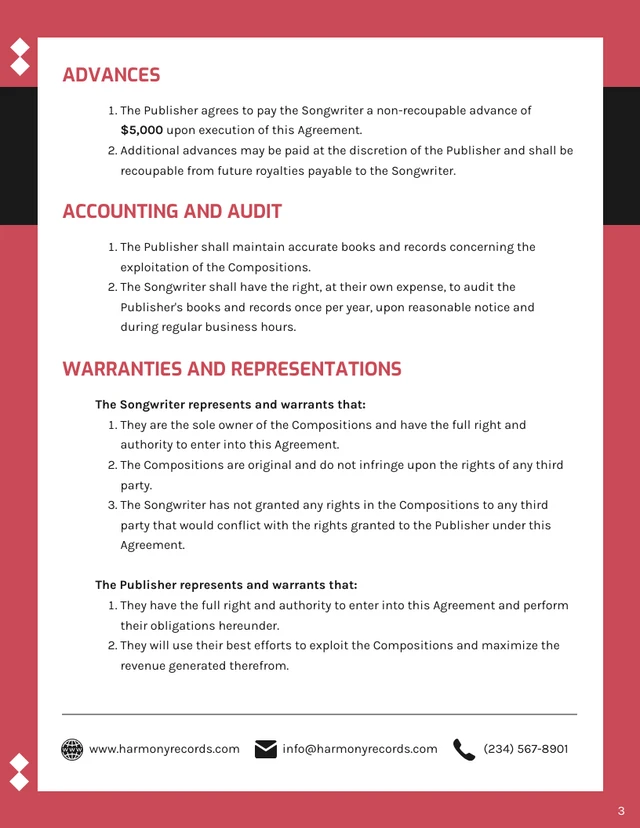 Songwriter Contract Template - Page 3