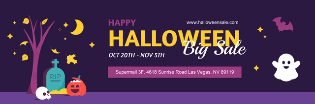 Dark Purple Playful Illustration Halloween Banner Template