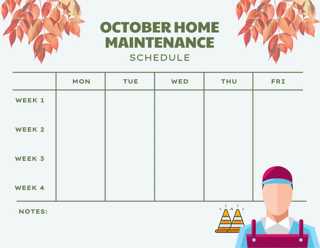 Light Grey Minimalist Floral October Home Maintance Schedule Template