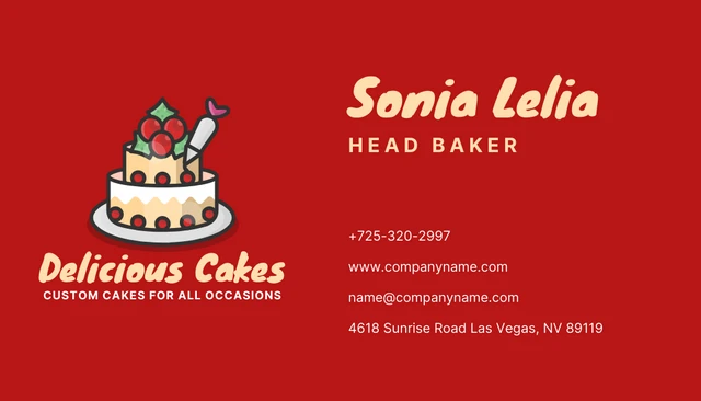 Red And Yellow Minimalist Illustration Cake Business Card - Page 2