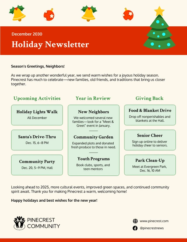 Soft Modern Red And Green Christmas Newsletter Template