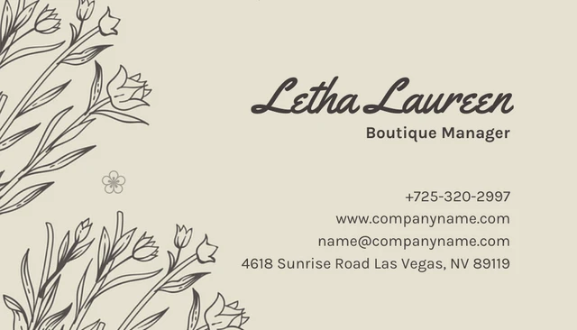 Beige Classic Floral Vintage Boutique Business Card - Page 2