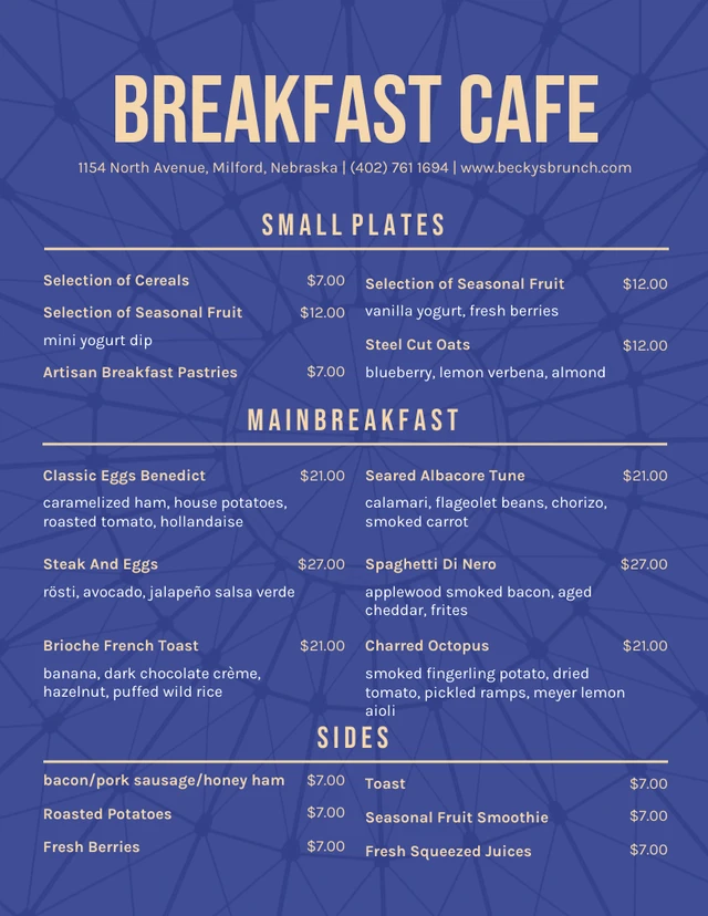 Blue And Gold Modern Breakfast Menu Template