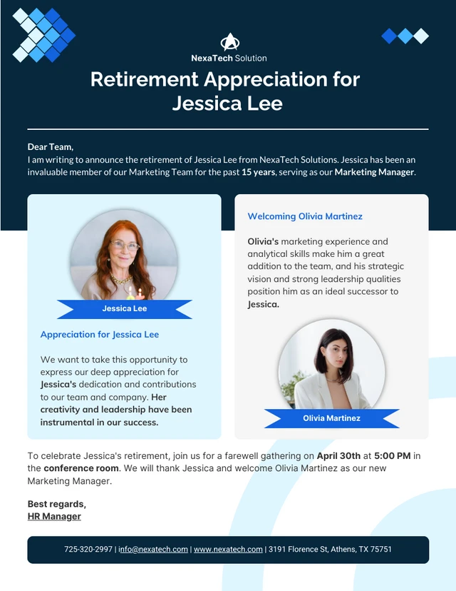 Retirement Appreciation Email Newsletter Template