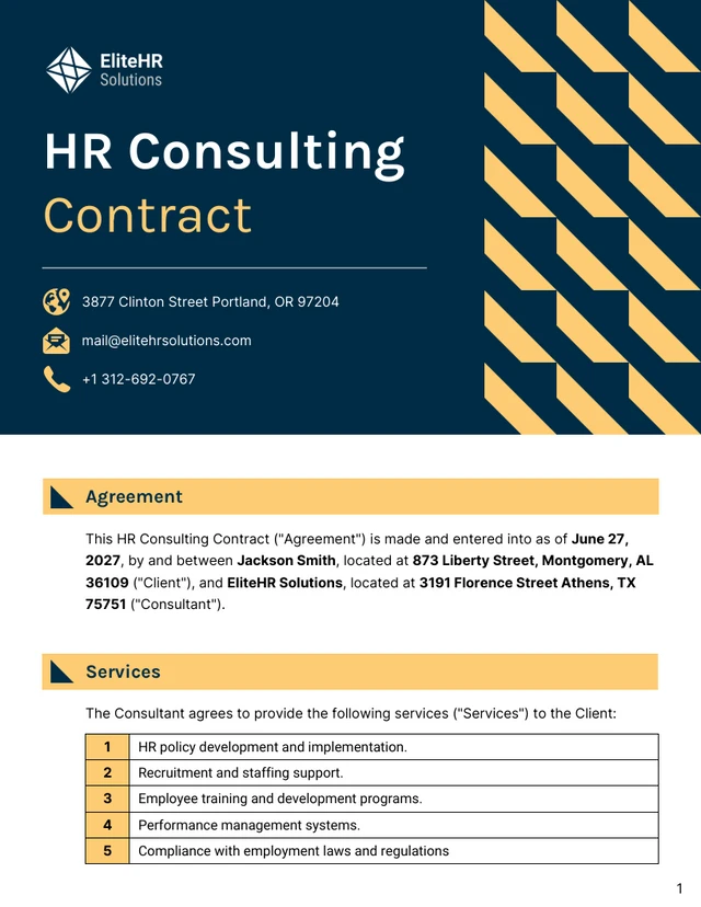 HR Consulting Contract Template - Page 1