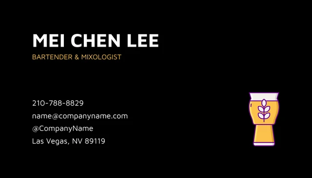 Modern Pattern Yellow and White Bartender Business Card - Page 2