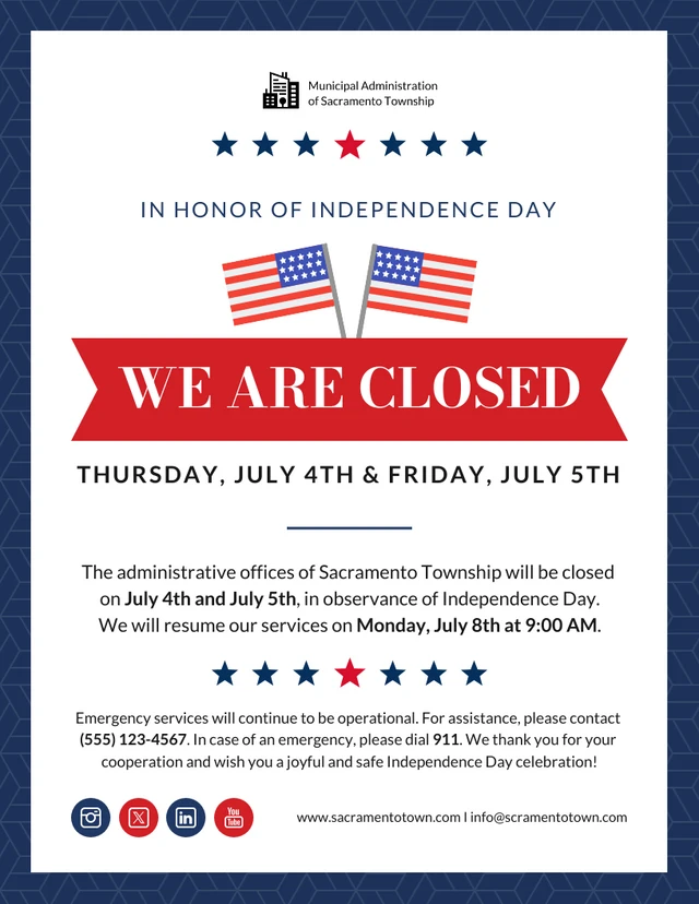 Independence Day Holiday Closure Notice Poster