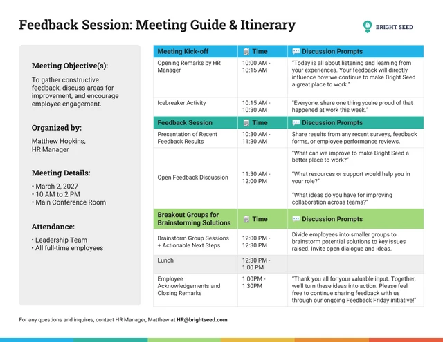 Feedback Meeting Guide and Itinerary for HR Professionals Template