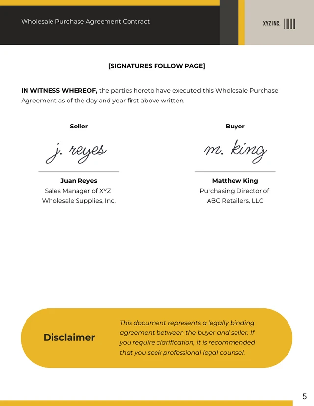 Wholesale Purchase Agreement Contract Template - Page 5